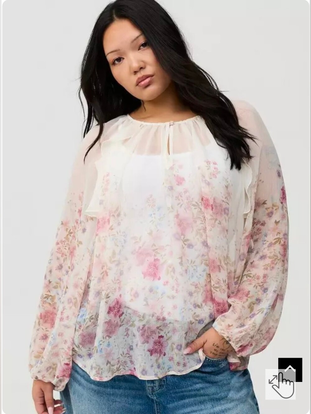 Torrid Chiffon Ruffle Keyhole Blouse Size 4 =Size 26
